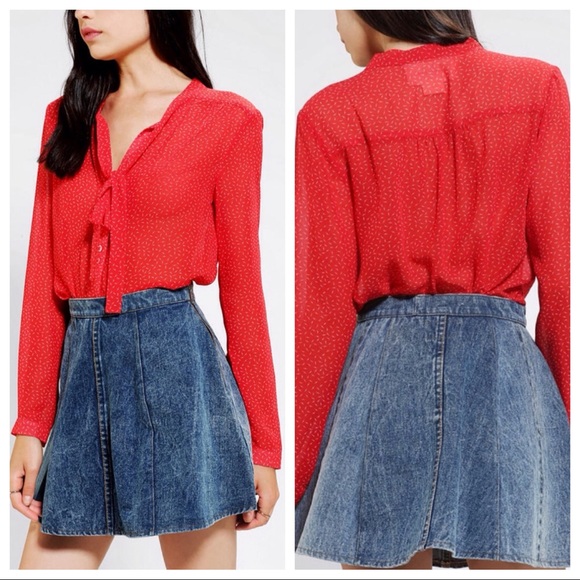 Urban Outfitters Tops - Urban Outfitters Bow Tie Blouse coincidence & chance Red White Dot Small S